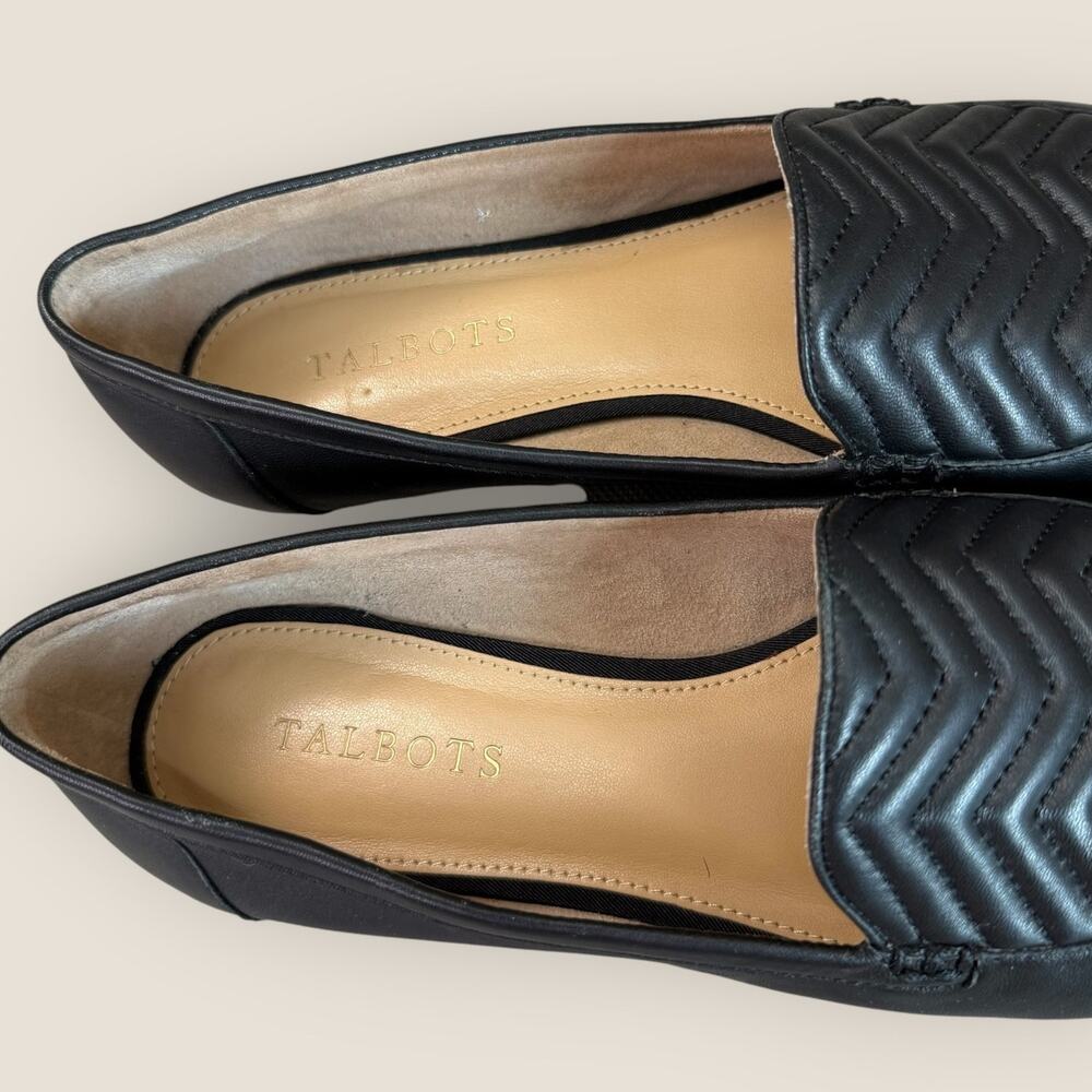 Talbots Leather Loafer Flat Casual Shoes Women 8M Black Chevron Quilted Slip On - Picture 8 of 10